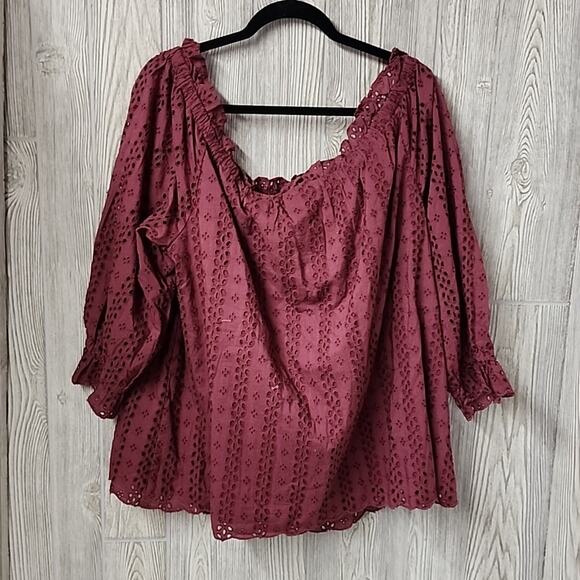 Lane Bryant Off The Shoulder Eyelet Long Sleeve Top Womens Plus Size 22/24 NWT - Picture 3 of 9